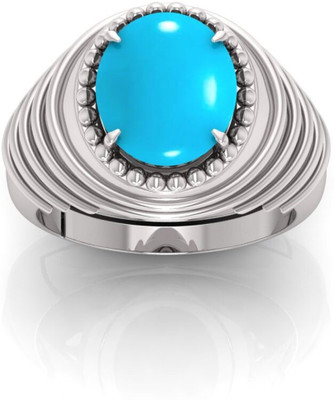 Pranjal Gems 12.25 Ratti Firoja Gemstone Adjustable Ring With Lab CertificateGA Crystal Turquoise Sterling Silver Plated Ring