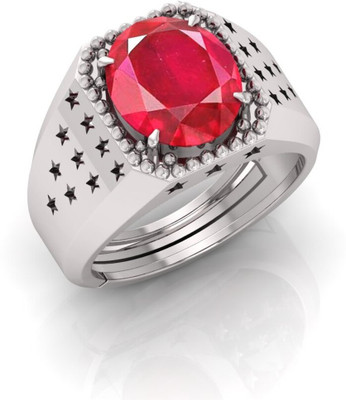 Pranjal Gems Stone Ruby Silver Plated Ring