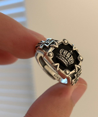 vs unique collections Silver Color Adjustable Funky Black Enamel King Crown Cross Thumb Finger Ring Stainless Steel Silver Plated Ring