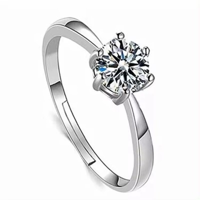 MEENAZ Solitaire Rings for girls Diamond ring for women couple Silver Ring adjustable Alloy, Metal, Crystal, Stainless Steel, Brass, Copper, Stone Cubic Zirconia, Diamond Silver Plated Ring