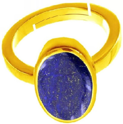 EVERYTHING GEMS 9.25 Ratti 8.00 Carat AA++ Quality Blue Lajward Stone With Lab Certified Brass Lapis Lazuli Gold Plated Ring