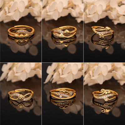 Weroxa Combo of 6 AD Brass Diamond Gold Plated Ring