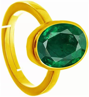 EVERYTHING GEMS 12.25 Ratti 11.60 carat Certified Natural Emerald Panna Panchdhatu Adjustable Brass Emerald Gold Plated Ring