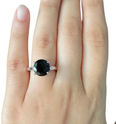 Gemzonite A+ Quality Black Sulemani Hakik Gemstone Ring For Men and Women's Brass Silver Plated Ring