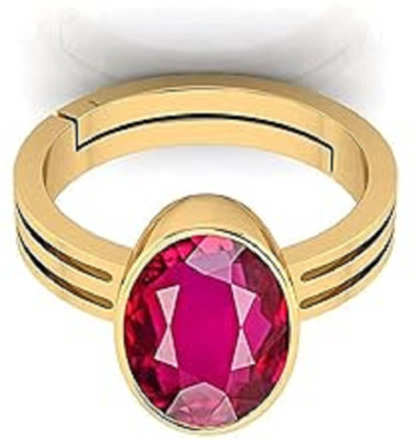 KUSHMIWAL GEMS 8.25 Ratti Natural Ruby Stone Manik Ring Adjustable Panchdhatu Ring Brass Ruby Gold Plated Ring