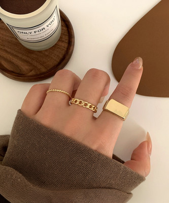 Arzonai Retro geometric plain circle 3-piece joint set ring niche design fashionring Metal Knuckle Ring