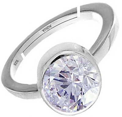 AQUAGEMS Zircon (American Diamond) 3.25 Ratti or 3 Ct Gemstone Men bis Hallmark 925 Sterling Silver Ring