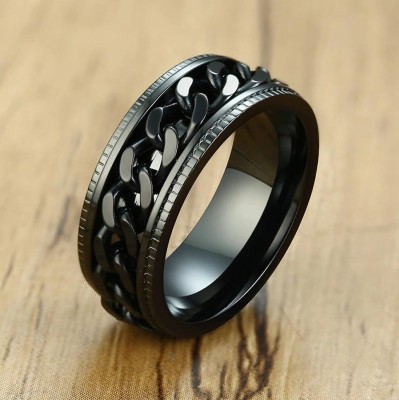 Syfer GOLD Chain Rotating Ring For Men And Women, Chain Spinning Ring Punk Biker Ring Stainless Steel Black Silver Plated Ring
