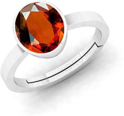 barmunda gems 10.25 Ratti Hessonite Gomed Gemstone German Silver Ring Metal Garnet Rhodium Plated Ring