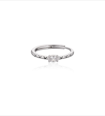 SILphony Solitaire Adjustable Oval-Cut Silver Silver Cubic Zirconia Silver Plated Ring