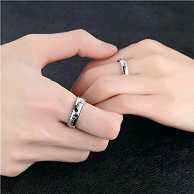 Heeer collection Stainless Steel Cubic Zirconia, Diamond Silver, Platinum Plated Ring Set