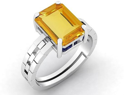 GenZcomplex Pukhraj Stone Original Certified Yellow Sapphire Adjustable Ring Brass Sapphire Gold Plated Ring