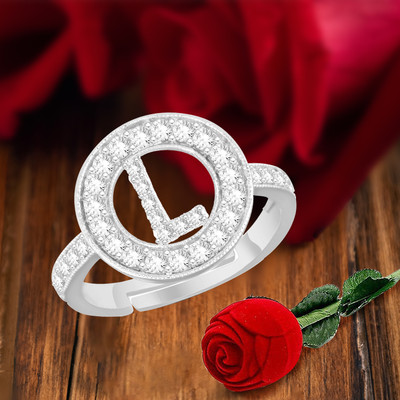 MEENAZ silver Rings for girls women girlfriend couple valentine alphabet L letter name Brass, Copper, Crystal, Stone, Alloy, Metal Cubic Zirconia, Diamond, Zircon, Crystal Platinum, Silver Plated Ring Set