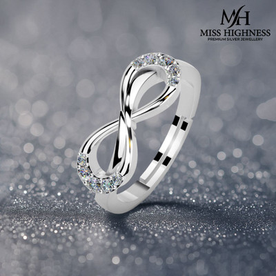 Miss Highness Infinity Shape Zircons Diamond Adjustable Ring – Luxury Gift for Women & Girls, Sterling Silver Cubic Zirconia Silver Plated Ring