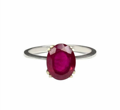 Gemzonite Ruby Ring Certified Manik Astrological Stone Stone Ruby Silver Plated Ring