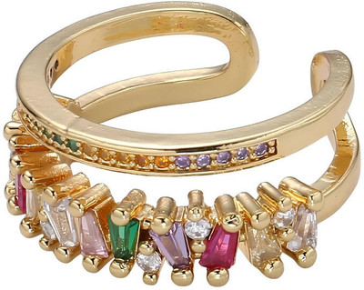 CRYSTALANE Rainbow Zigzag Ring - Baguette rings / Multicoloured Crystals Crystal Cubic Zirconia Gold Plated Ring