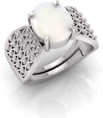 Pranjal Gems 14.25 Ratti Opal Gemstone Adjustable Ring With Lab CertificateTU Stone Opal Silver Plated Ring