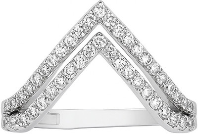 thecloset TheCloset Elegant Chevron Double Row Diamond Ring in White Gold (for Women) Brass Cubic Zirconia Rhodium Plated Ring