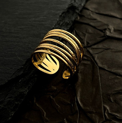 AKISON JEWELS Rings for Women Girls Anti Tarnish Waterproof w/ Box Daily Wear Adjustable Open Stainless Steel Gold Plated Ring