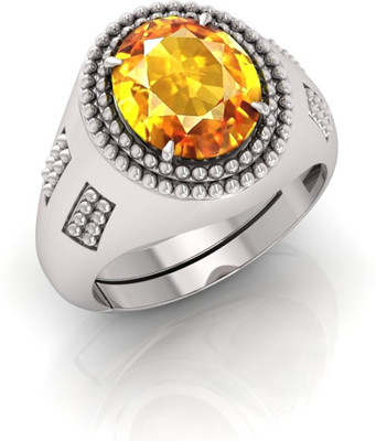 TODANI JEMS 14.25 Ratti Pukhraj Gemstone Adjustable Ring With Lab CertificateFD Stone Sapphire Silver Plated Ring