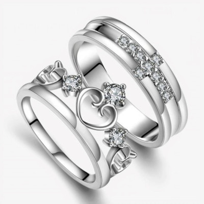 Rockjon Silver Couple Ring Set engagement ring for men women valentines wedding birthday Stainless Steel, Brass, Stone, Metal, Copper Cubic Zirconia, Crystal, Diamond Silver, Rhodium Plated Ring