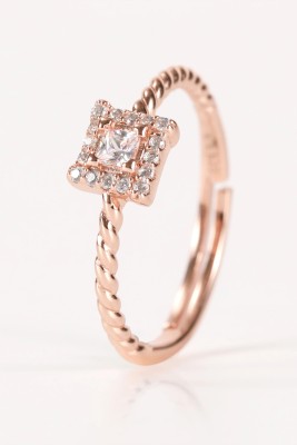 SILVER ISHQ RetroEdge Rose Gold Ring | 925 Sterling Silver Cubic Zirconia Rhodium Plated Ring