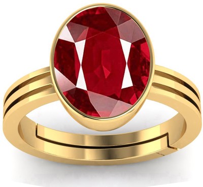 VishvMa 6.25 Ratti Created Ruby Manik Adjustable Ring for Men & Women by Lab Certified Brass Ruby Ring