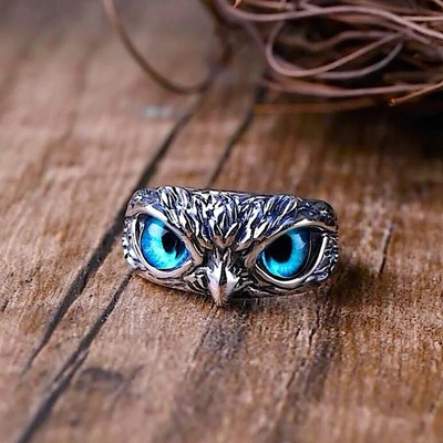 Viibesle Owl for Men and Women owl eye for biker, hip hop Ring (Adjustable) Stainless Steel Silver Plated Ring