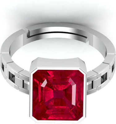 KUSHMIWAL GEMS 10.25 Ratti 9.00 Crt Natural Ruby/Manik Birthstone/Astrology Adjustable Ring Brass Ruby Silver Plated Ring