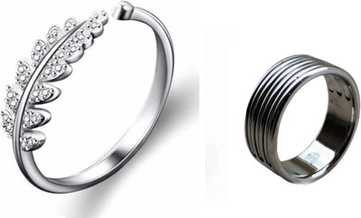 house of common STYLISH RINGS COMBO Stainless Steel Sterling Silver Plated Ring Set