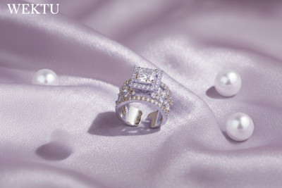 WEKTU Stylish Solitare/Silver Plated/Artifcial/Free Size/1PC/13 Stainless Steel Zircon Silver Plated Ring