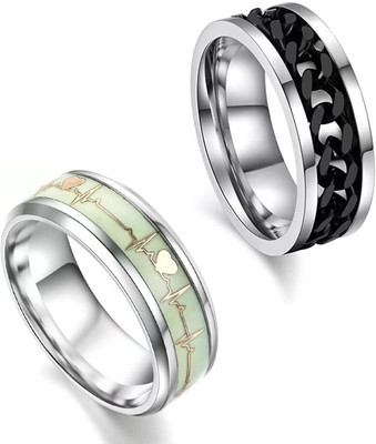 NEERAJYOTII Combo Valentine Fashionable Stylish Trendy Look Dude Chain & ECG Glow Ring Stainless Steel Titanium Plated Ring
