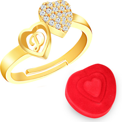 MEENAZ Valentine Ring Promise Engagement Ring With Heart Ring Box D Letter name AD CZ Alloy, Metal, Copper, Crystal, Stone Crystal, Zircon, Cubic Zirconia, Diamond Gold Plated Ring Set