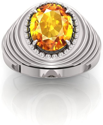 ShreeBalaji YELLOW CHAKAR OVAL S Brass Agate Silver Plated Ring
