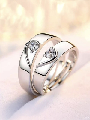 Devora Valentine Gifts Heart Couple for Girls and Boys Propose for lovers Stainless Steel Zircon Sterling Silver Plated Ring Set
