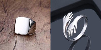NEXT CREATION Square Geometric Metal Stainless Steel ring & Hug Ring for man & Women combo Stainless Steel Ring