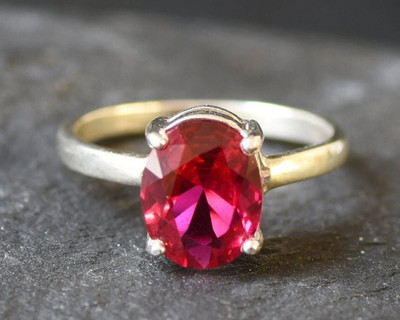 Gemzonite Natural Ruby Stone Ring Lab Certified Adjustable Ring For Women & Men Brass Ruby Ring