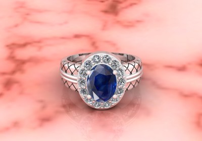 SIDHGEMS SIDHGEMS 11.25 Ratti 10.25 Crt Natural Ceylon Blue Sapphire Neelam 92.5 Sterling Silver Sapphire Silver Plated Ring