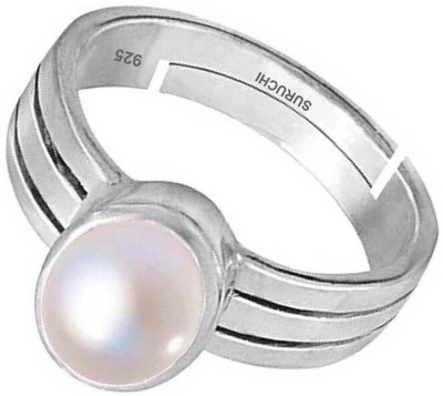 Suruchi Gems & Jewels Pearl (Moti) 10.25 Ratti or 9.50 Ct Gemstone Men bis Hallmark 925 Sterling Silver Ring