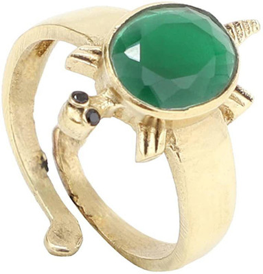 DEVAMA THE DIVINE Brass Green Zircon Stone Kachua Ring Brass Agate Gold Plated Ring