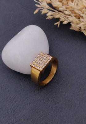MAME CREATION Gold Plated Diamond Wedding,Partywear ring-19 Brass Diamond Gold Plated Ring