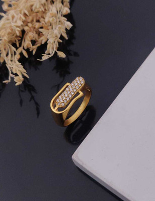 MAME CREATION Gold Plated Diamond Wedding,Partywear ring-18 Brass Diamond Gold Plated Ring