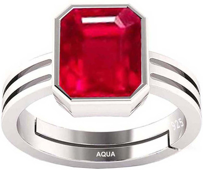 AQUAGEMS Ruby (Manik) 8.25 Ratti or 7.50 Ct Gemstone 925 Bis Hallmark Women Adjustable Sterling Silver Ruby Ring