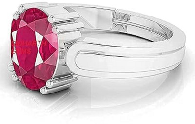 KUSHMIWAL GEMS 10.25 Ratti 9.00 Carat Natural Burma Ruby Manik Gemstone Ring Brass Ruby Silver Plated Ring