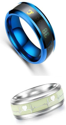 IGA COLLECTION Combo Valentine Stylish Trendy Look Smart Temperature & ECG Glow Ring Stainless Steel Titanium Plated Ring