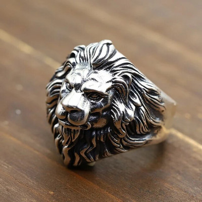 house of common Stainless Steel Silver plated Free Size Lion Face Ring For Men & Boy Finger Ring Stainless Steel Silver Plated Ring