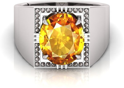 Pranjal Gems 9.25 Ratti Pukhraj Gemstone Adjustable Ring With Lab CertificateJO Stone Sapphire Gold Plated Ring