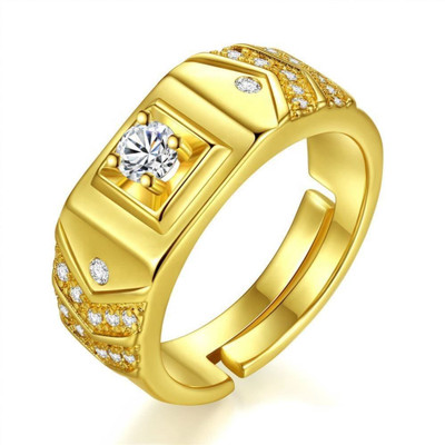 Heer Collection Exclusive Sterling Silver American Diamond Solitaire Adjustable Ring For Men Boy Stainless Steel Titanium Plated Ring