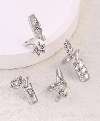 SOHI Women's The Botanic Nail Rings - Metallic Silver (Set Of 4) Alloy Silver Plated Ring Set