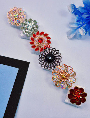 Divyanshi Collection Combo Pack Of 6 Multicolour Adjustable Rings Brass Diamond Gold, Silver Plated Ring Set